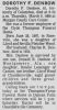 Dorothy Wood Denbow Obituary in The Times Recorder 